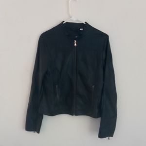 Faux leather distressed biker jacket